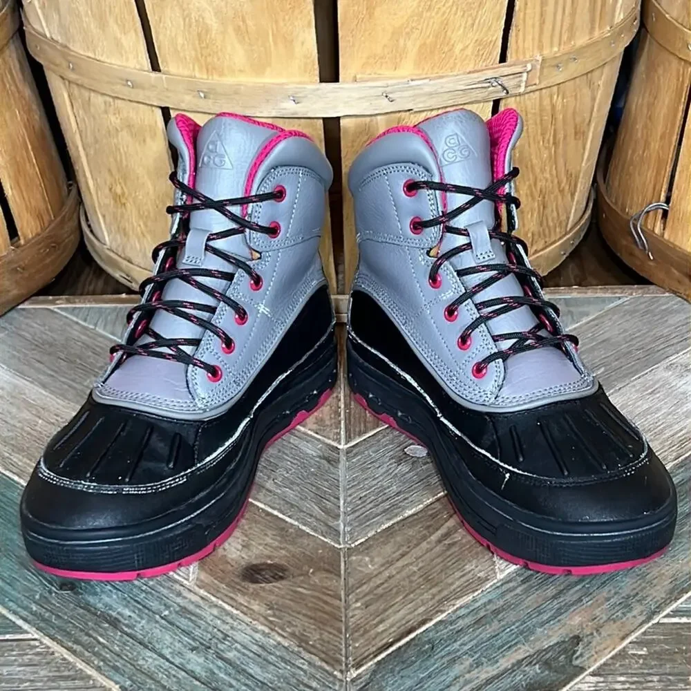 Nike ACG Woodside Leather Gray Pink Black Waterproof Lace-Up Boots Girls Size 5